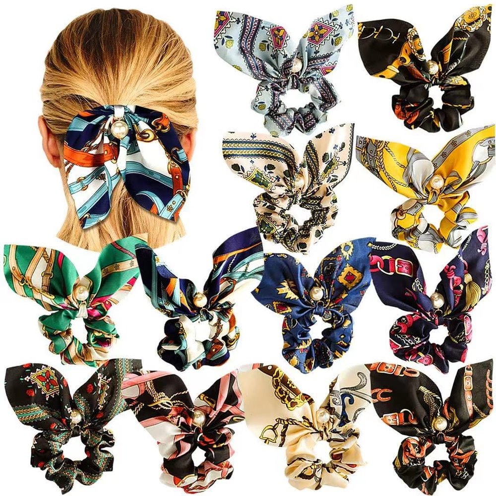 Bow Hair Bands,Chiffon Hair Scrunchies Solid Color Hair Tie with Bow scrunchie Elastic Headband Hair Ties Ponytail Holder For Women Girls (4PCS)