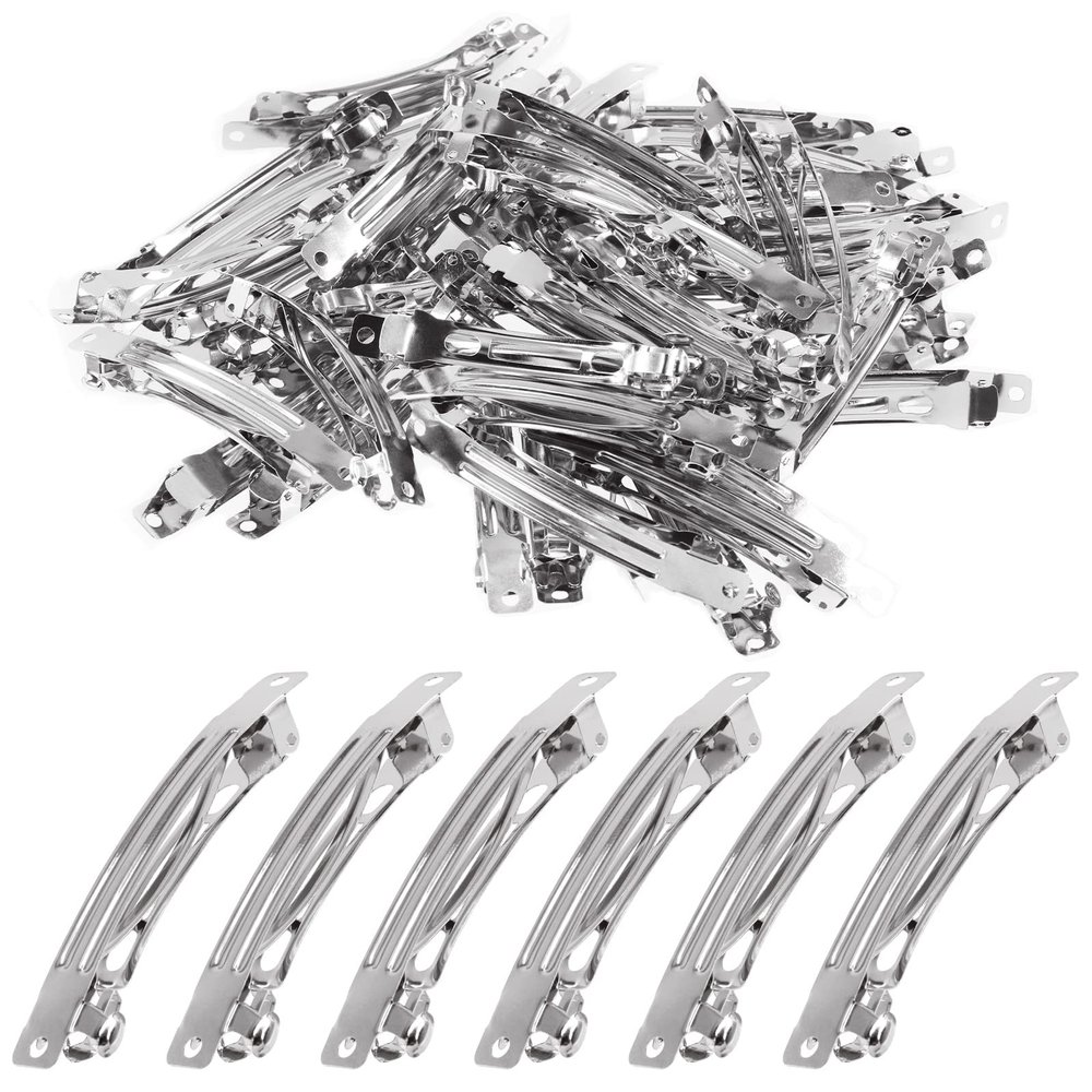 Wokape 80Pcs 3 Inch French Barrette Hair Clips, 80mm Metal Blank Hair Clips for Salon and Women Girls Hair Bows DIY Projects