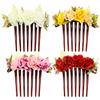 Cinaci 4 Pack Artificial Flower Plastic Hair Side Combs Slides Clips Rose Floral Wedding Bridal Headpieces Hairpins Barrettes Bun Chignon Hair Accessories for Women Flower Girls Brides Bridesmaids view 1