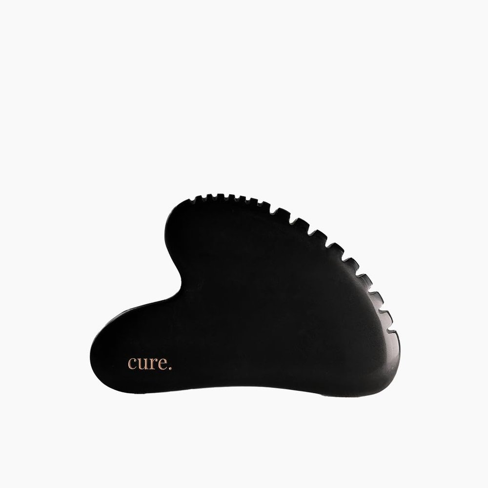 cure. Bian Stone Gua Sha Facial Tool Natural Black Stone for Face Massage, Lifting & Sculpting - Lymphatic Drainage & Toning - Gift for Women