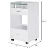 J & A Glass Top Spa Trolley for Salons, Spas & Estheticians - White Finish, Frosted Glass Shelf, 2 Storage Drawers, Open Lower Compartment, Rolling Casters for Mobility, JA-DP-Trolley (White) view 2