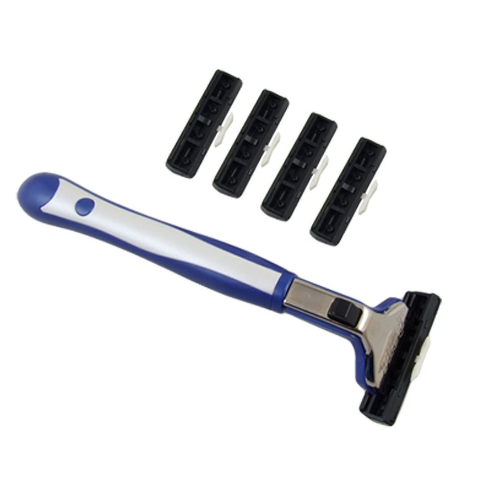 Ruilogod 5 Pcs 2 Layer Shaver Blades w White Blue Plastic Handle (id: 519 3e3 f49 dbc d01