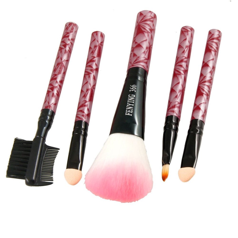 Ruilogod Red Plastic Handle 5 in 1 Makeup Tool Set Blusher Brush Eyebrow Comb(id:27 e4c b6 b4b ed4