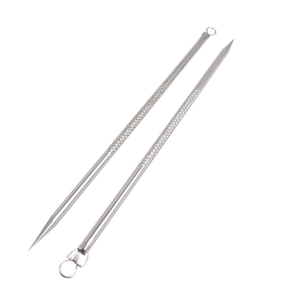 Ruilogod 2 Pcs Metal Blackhead Extractor Acne Remover Needles 4.5" w Holder Case(id:00 2ea 28 987 2df