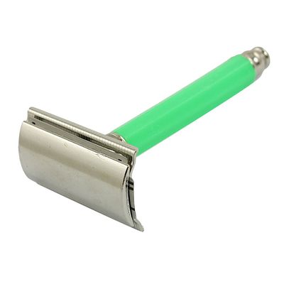 Ruilogod Green Plastic Handle Double Edge Safety Razor w Brass Box (id: 577 2c1 434 53c 59b