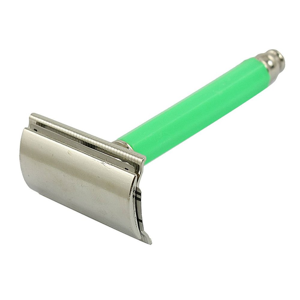 Ruilogod Green Plastic Handle Double Edge Safety Razor w Brass Box (id: 577 2c1 434 53c 59b