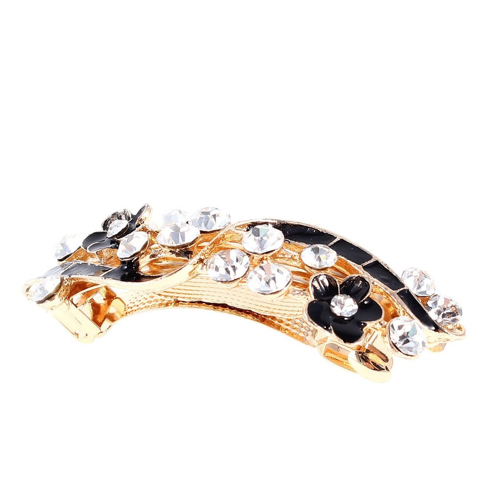 Ruilogod Ladies Sparkling Rhinestone Black Gold Tone Metal Hair Clip (id: 676 585 74e e45 277