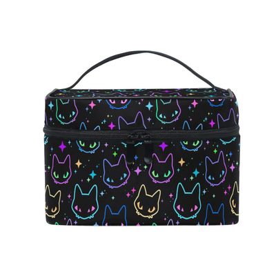 Goth Makeup Bag, Colorful Neon Cat Heads Makeup Organizer Bags Toiletry Bag Box Travel Cosmetic Bag Make Up Train Case for Women Teen Girl Ladies