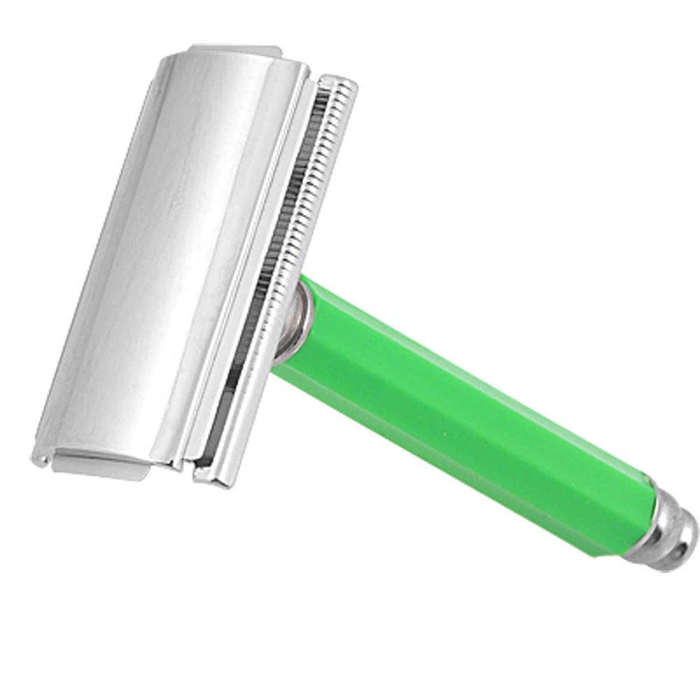 Ruilogod Men Silver Tone Green Double Edge Blade Plastic Handle Razor (id: 702 a5e 420 40a c4a