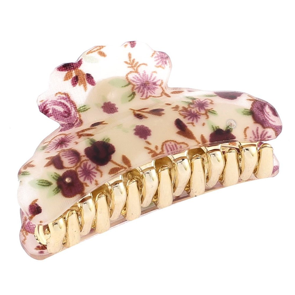 Ruilogod Lady Flower Pattern Press Spring Hair Claw Clamp Hairclip Gold Tone (id: 2d8 307 c46 17e 34f