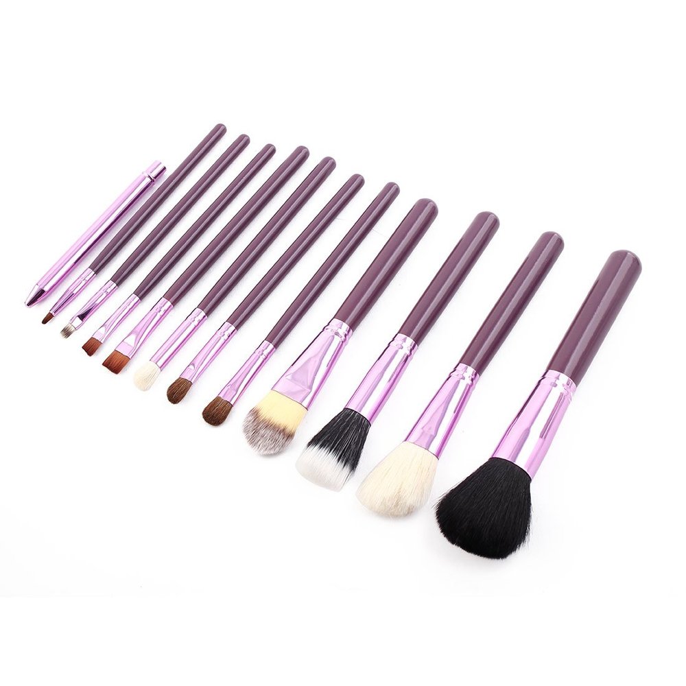 Ruilogod Nylon Hair Wood Handle, Eye Shadow Face Cream Powder Blush Foudation Blending, Cosmetic Makeup Tool Brush Set 12pcs Purple (id: a0b 8db 4f7 0a1 97e