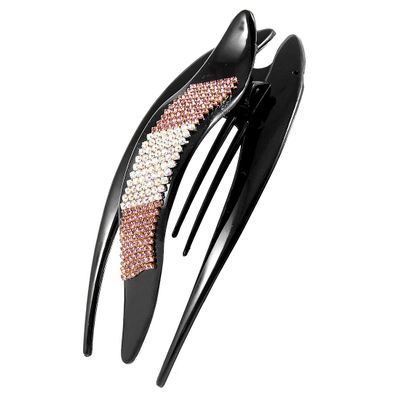 Ruilogod Lady Light Pink Rhinestone Black Plastic Ponytail Hair Clip(id:8f e7b 61 742 2f9