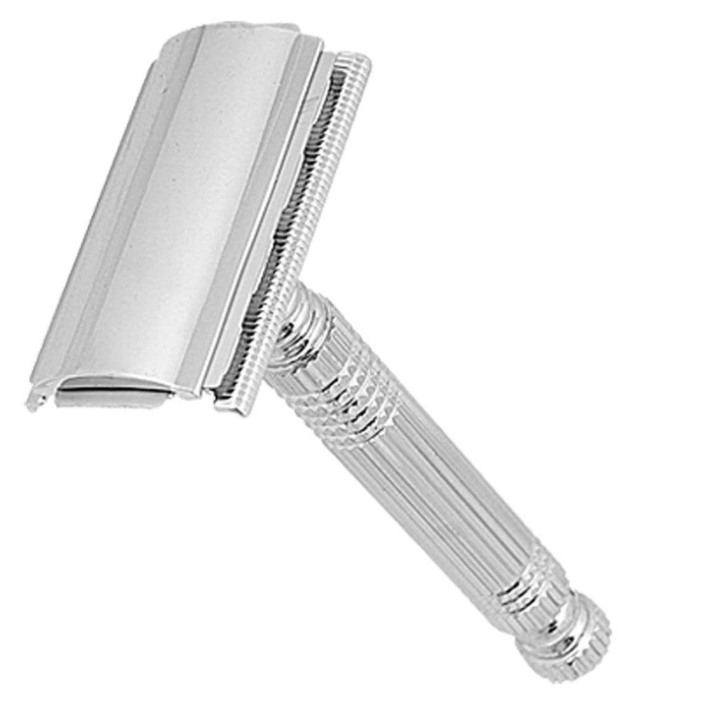 Ruilogod Silver Tone Double Edge Blade Razor Shaver w Good performance Metal Handle (id: 730 069 bc6 243 235