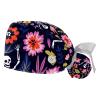 Adjustable Scrub Bouffant Caps, 2 Packs Skeleton Flower Working Hat Hair Cover with Ponytail Pouch, Soft Surgical Nurse Cap view 1