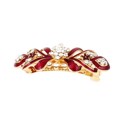 Ruilogod Lady Rhinestone Decor Flower Design French Barrette Gold Tone Red (id: 0e1 848 15c 324 244