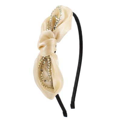 Ruilogod Lady Apricot Organza Bowknot Rhinestones Sequins Hair Band (id: c4b fda ea8 607 eeb