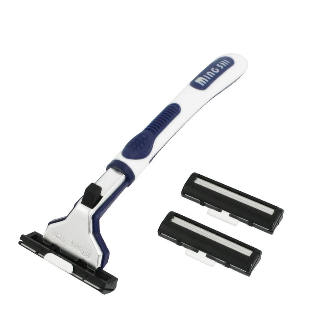 Ruilogod Men White Blue Non- Plastic Handle Manual Shaver w 3 Blades (id: eaf ddb 297 bc5 385