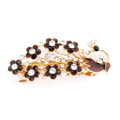 Ruilogod Dark Brown Peacock Design Flower Decor Barrette French Clip for Women (id: c74 1a8 c1b 2f4 183