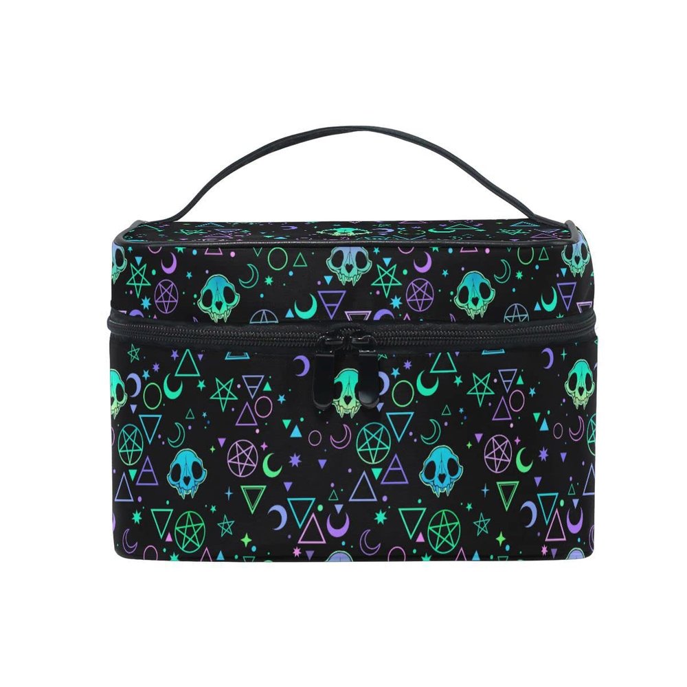 Goth Makeup Bag, Gothic Skull Makeup Organizer Bags Toiletry Bag Box Travel Cosmetic Bag Make Up Train Case for Women Teen Girl Ladies