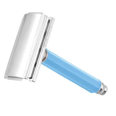Ruilogod Men Double Edge Blade Silver Tone Baby Blue Plastic Handle Shaving Razor(id:85 6d5 14 cf0 cd8