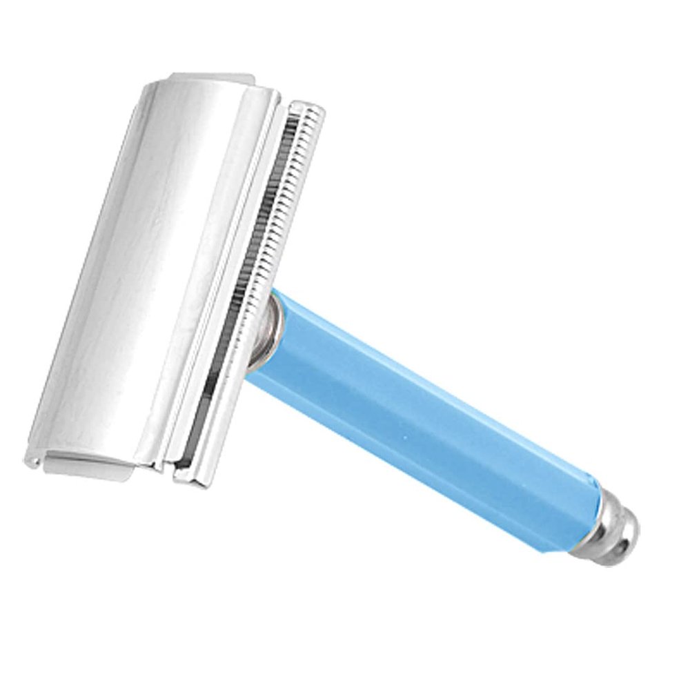 Ruilogod Men Double Edge Blade Silver Tone Baby Blue Plastic Handle Shaving Razor(id:85 6d5 14 cf0 cd8