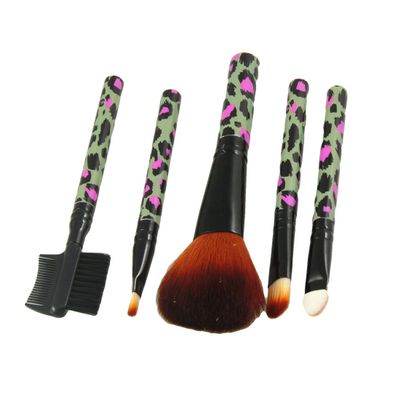 Ruilogod Black Fuchsia Leopard Prints Handle 5 in 1 Makeup Tool Set Blusher Brush(id:d0 e67 24 b9e 79b