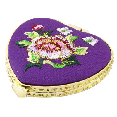 Ruilogod Heart Shape Embroidered Flower Mini Pocket Makeup Mirror Purple (id: 45b 1f7 770 40e 882