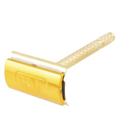 Ruilogod Men Gold Tone Metal Safety Handle Razor w 2 Blade + Case (id: ed9 9c8 a28 9d1 b28