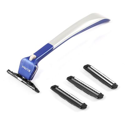 Ruilogod Portable Travel Shaver Razor Beard Cleaner Blue Silver Tone w 4 Blades (id: bba bcf 39e 05f bc4