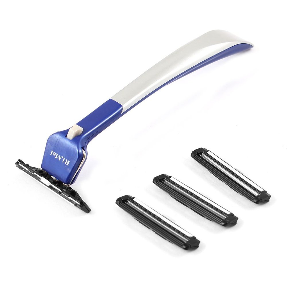 Ruilogod Portable Travel Shaver Razor Beard Cleaner Blue Silver Tone w 4 Blades (id: bba bcf 39e 05f bc4