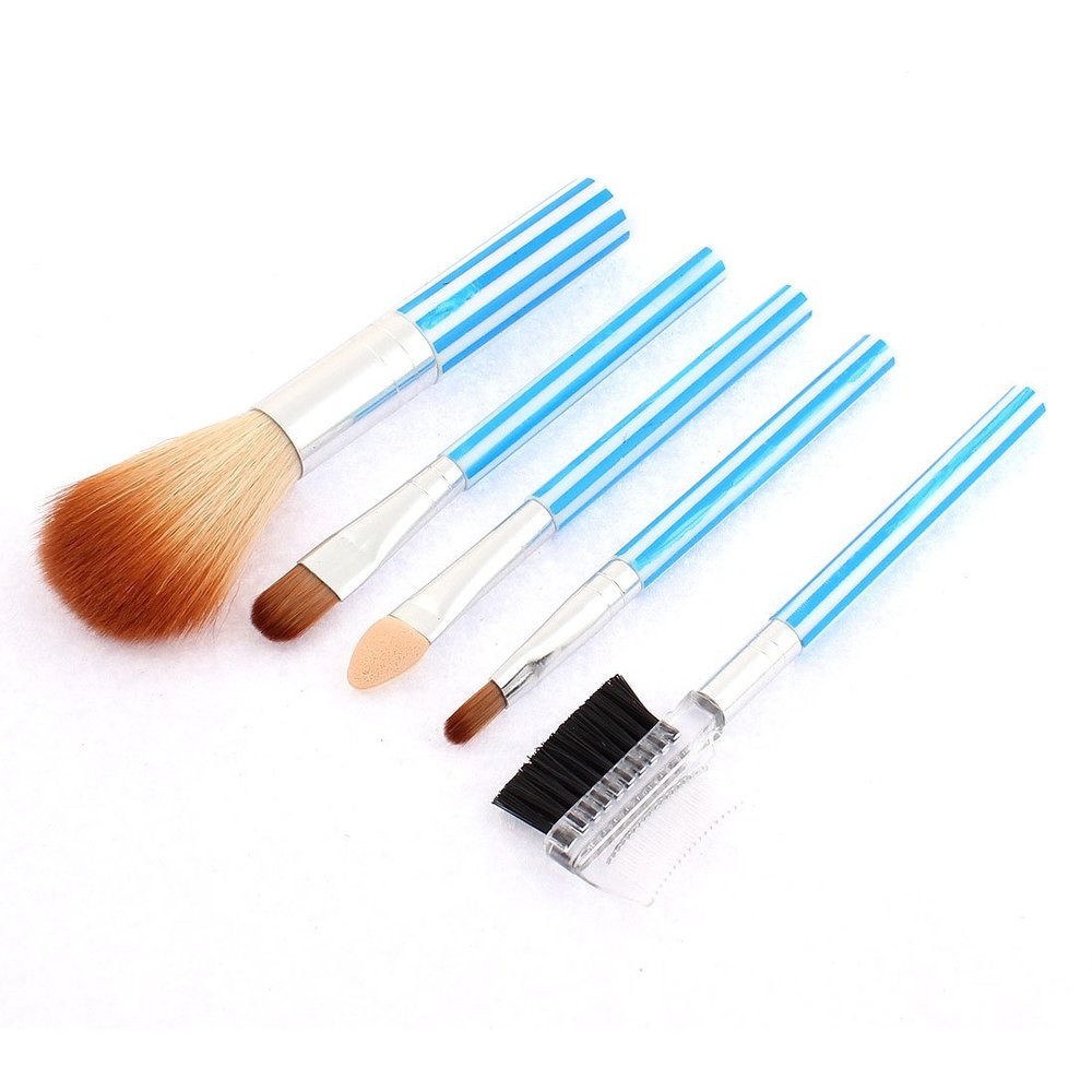 Ruilogod Stripe Pattern Cosmetic Powder Eyeshadow Brow Brush Comb 5 in 1 Blue (id: 2ce 8a4 6ea cfe f45