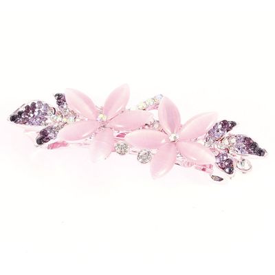 Ruilogod Pink Purple Flower Style Rhinestone Hair French Clip Barrette (id: 658 f01 a4f 7a3 261
