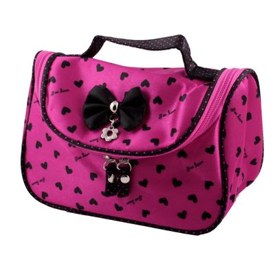 Ruilogod Black Hearts Pattern Fuchsia Nylon Cosmetic Handbag Bag Holder (id: 0f1 205 929 dd8 196