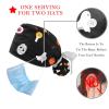 Adjustable Scrub Bouffant Caps, 2 Packs Candle Skull Ghost Halloween Working Hat Hair Cover with Ponytail Pouch, Soft Surgical Nurse Cap view 3