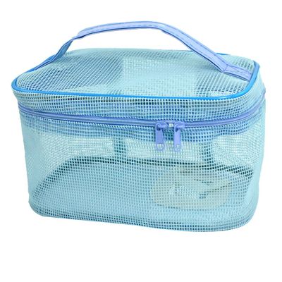 Ruilogod Lady Hollow Out Design Travel Dual Zippered Plastic Cosmetic Bag Light Blue (id: ded e79 647 57e a54