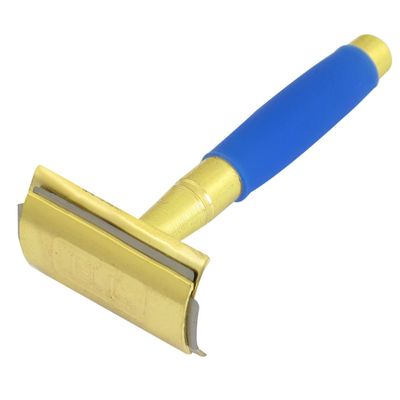 Ruilogod Dual Edge Blade Blue Rubber Covered Handle Hair Removal Hand Razor for Men (id: e7d cdf 1b0 f81 ee9