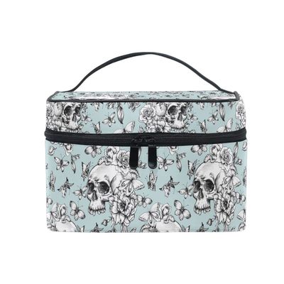 Skull Makeup Bag, Vintage Goth Skull Butterfly Makeup Organizer Bags Toiletry Bag Box Travel Cosmetic Bag Make Up Train Case for Women Teen Girl Ladies