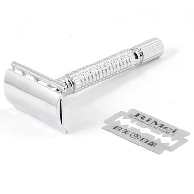 Ruilogod Men Home Silver Tone Metal Manual Shaver w Double Edge Blade (id: 550 8ca e20 1a9 65d