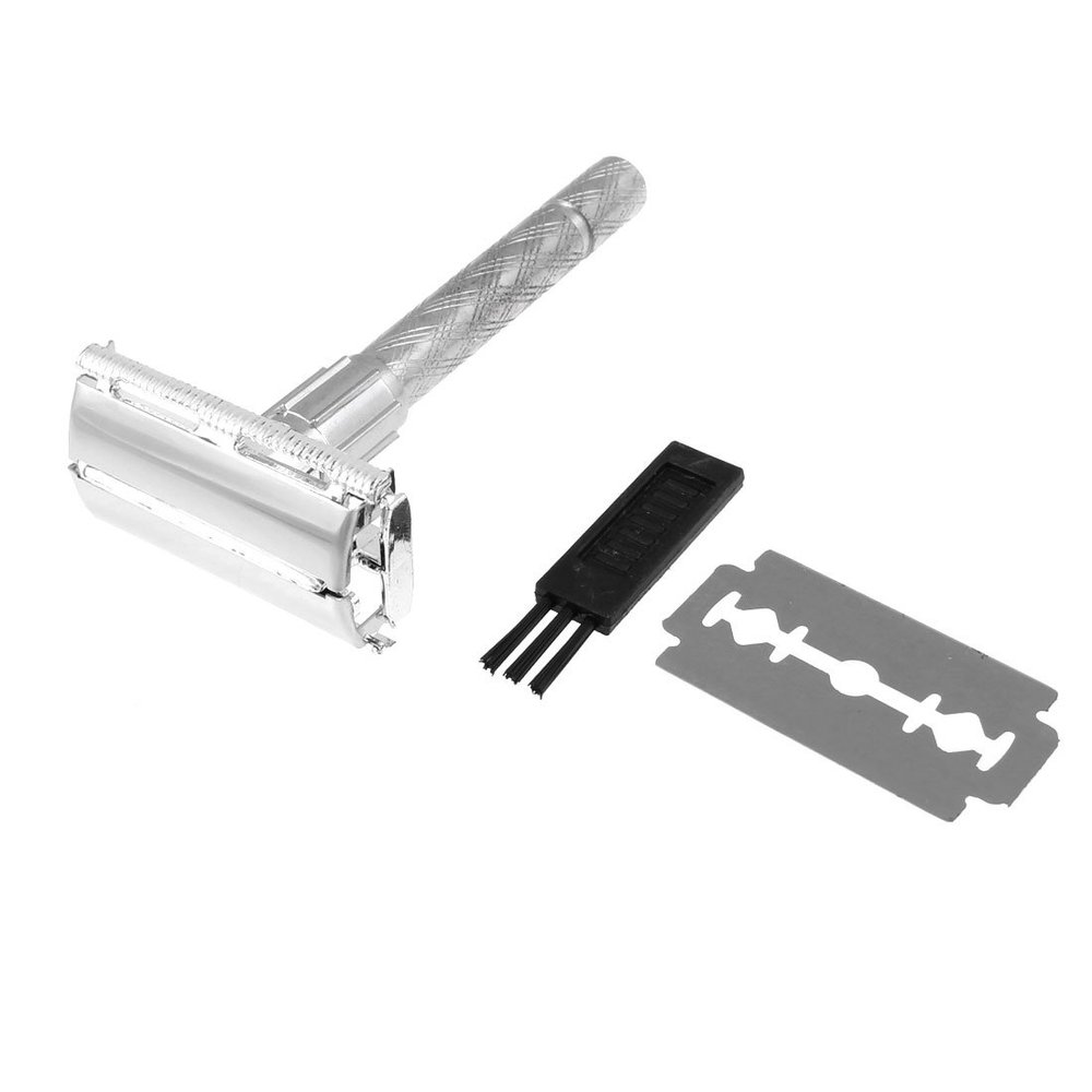 Ruilogod Round Good performance Handle Metal Safety Razor Shaver Silver Tone for Man (id: 509 141 d08 8ab dbe