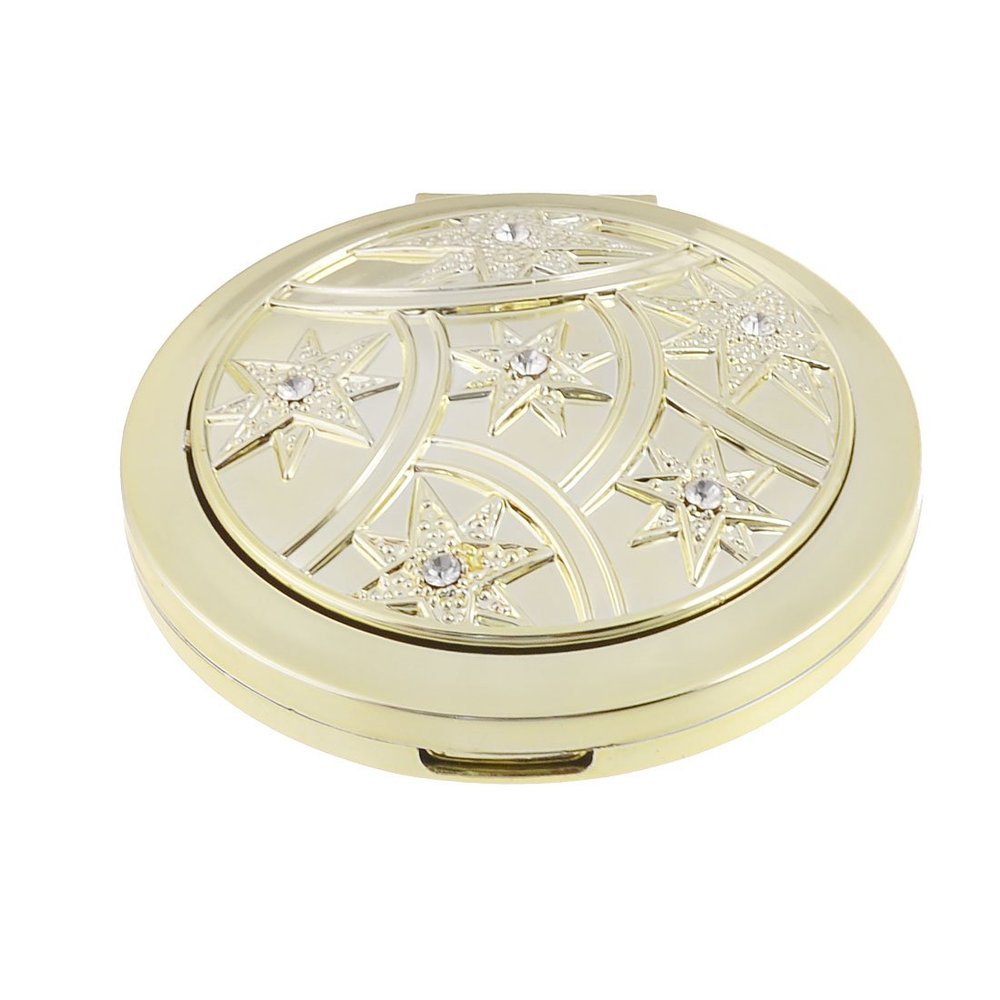 Ruilogod Metal Star Pattern Gold Tone Rounded Double Side Pocket Makeup Mirror (id: bd1 52c 887 fa3 49a