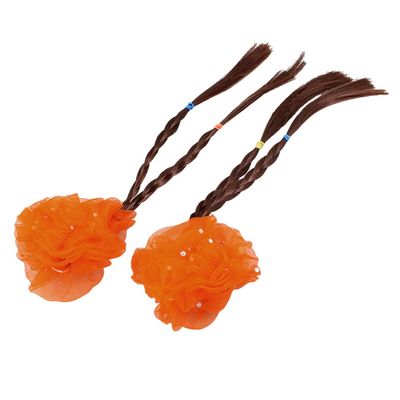Ruilogod Little Girl 2 Pcs Orange Flower Barrette Hairclip w Braided Faux Hair (id: ec2 5b1 dce a86 bca