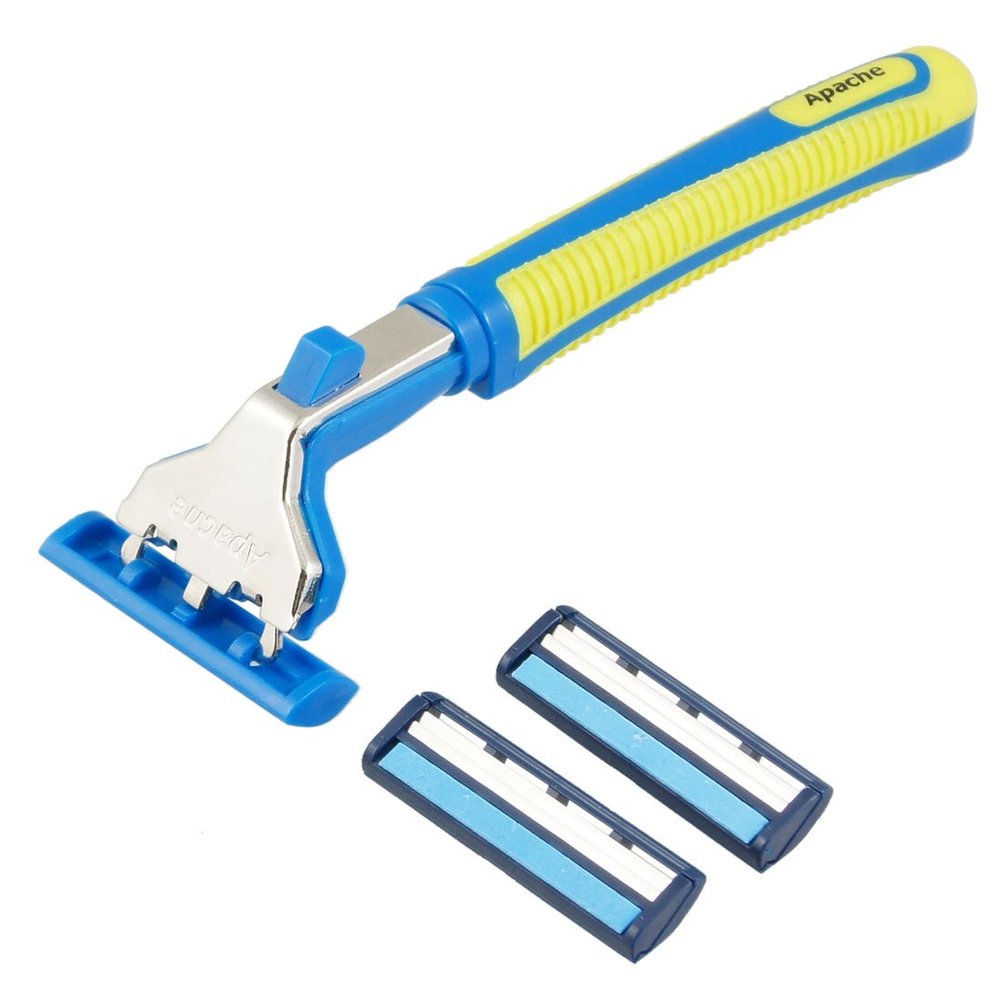 Ruilogod Men Plastic Yellow Blue Handle Travel Shaver Manual Razor w 2 Blades (id: 218 e5f b6f 1fa 8d0