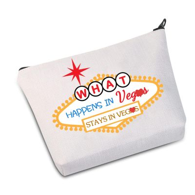 JXGZSO Vegas Trip Bag What Happens in Vacation Zipper Makeup Bags Travel Toiletry Bag Accessories (What Happens in Bag)