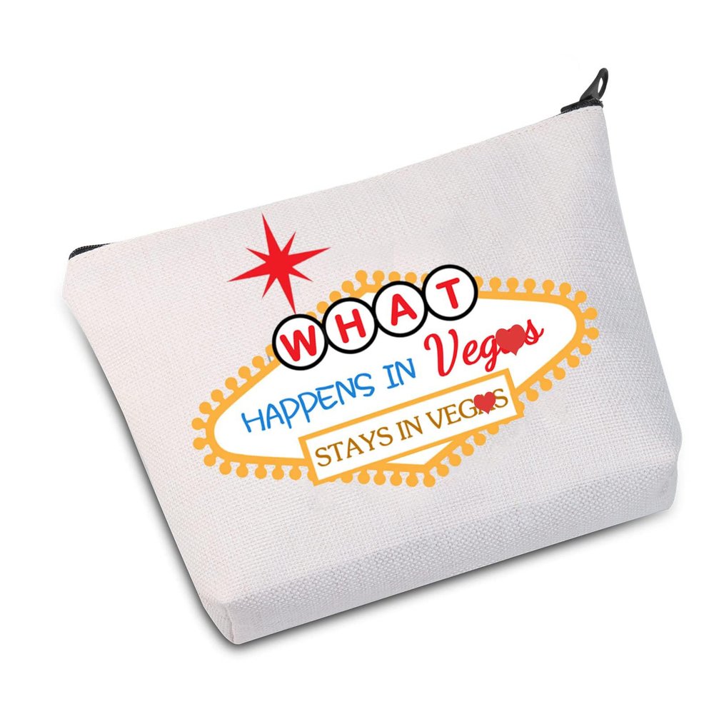 JXGZSO Vegas Trip Bag What Happens in Vacation Zipper Makeup Bags Travel Toiletry Bag Accessories (What Happens in Bag)