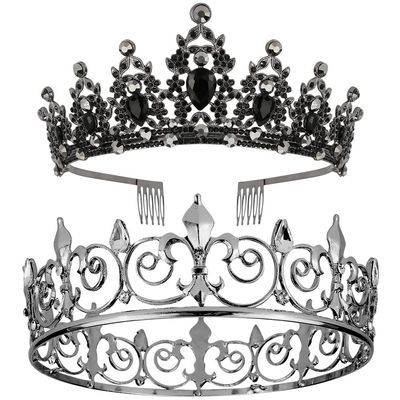 AOPRIE King & Queen Artemis Tiara and Crown for Women Men Crystal Hair Accessories for Wedding Prom Bridal Birthday Party Halloween Costume Christmas Gifts Black Princess Tiara for Girls Boys