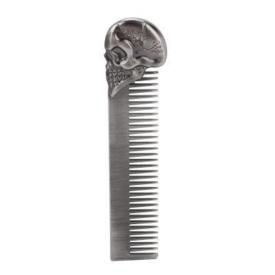 Pocket Beard Comb, Skull Pattern Mustache Shaping Oil Hair Comb Zinc Alloy Hair Styling Tool for Men(Silver)
