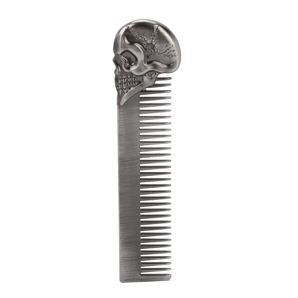 Pocket Beard Comb, Skull Pattern Mustache Shaping Oil Hair Comb Zinc Alloy Hair Styling Tool for Men(Silver)