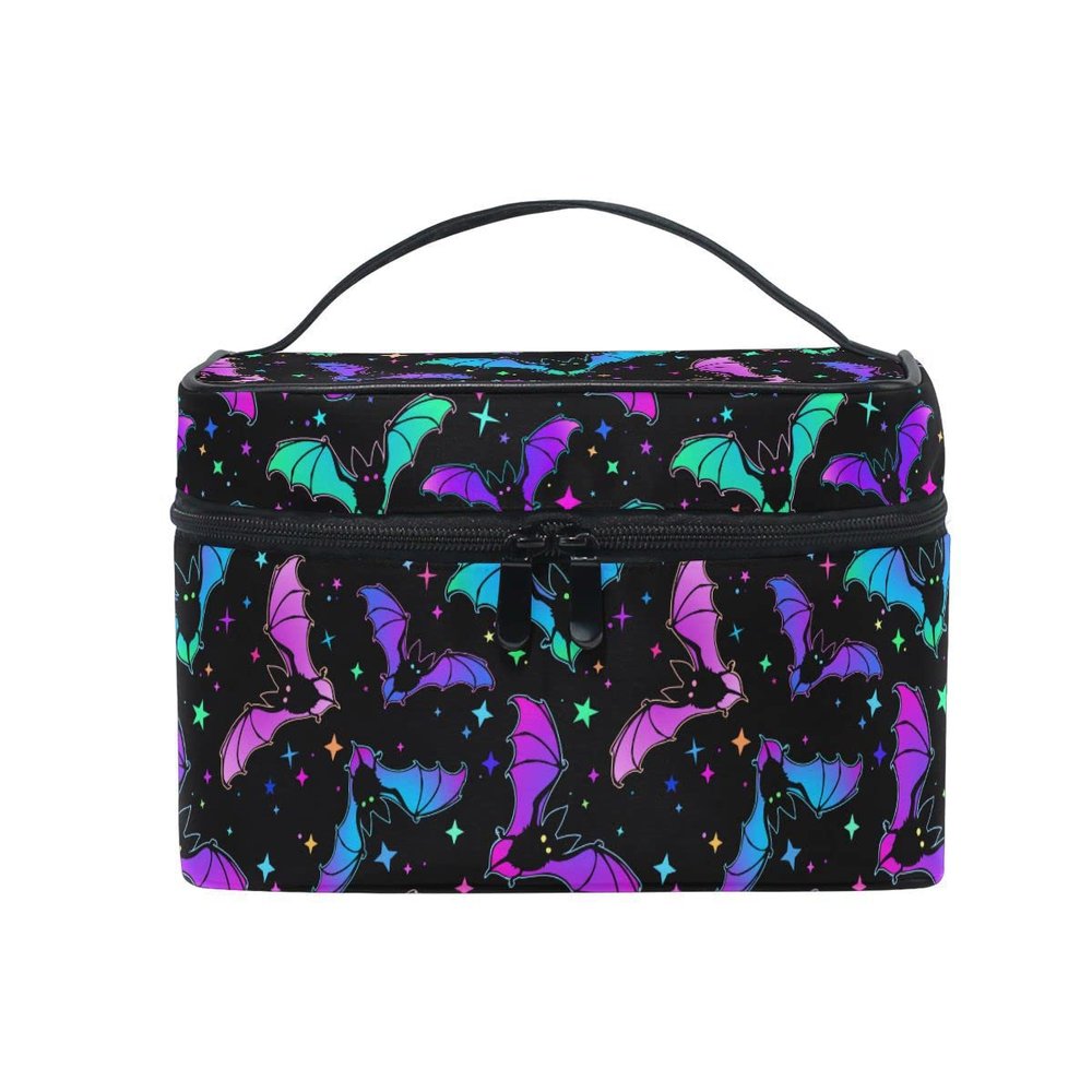 Goth Makeup Bag, Gothic Bats Halloween Luminous Makeup Organizer Bags Toiletry Bag Box Travel Cosmetic Bag Make Up Train Case for Women Teen Girl Ladies