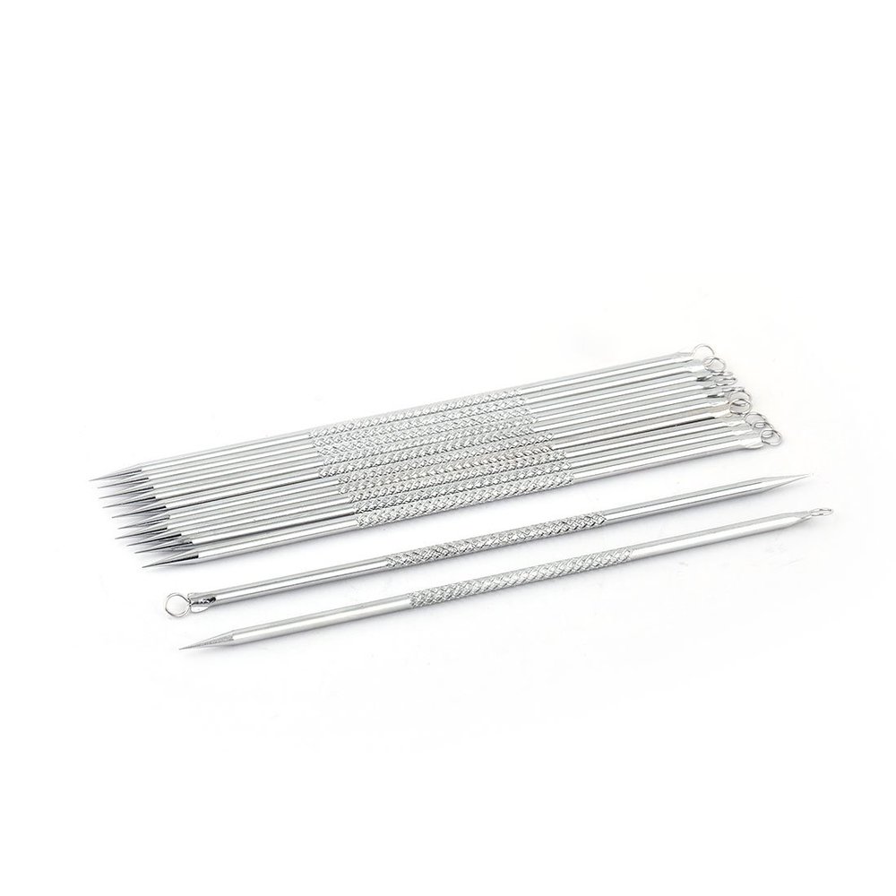 Ruilogod Metal Eye Hole End Blackhead Acne Remover pin Extractor12 PCS Silver Tone (id: 240 858 0b4 d10 72b