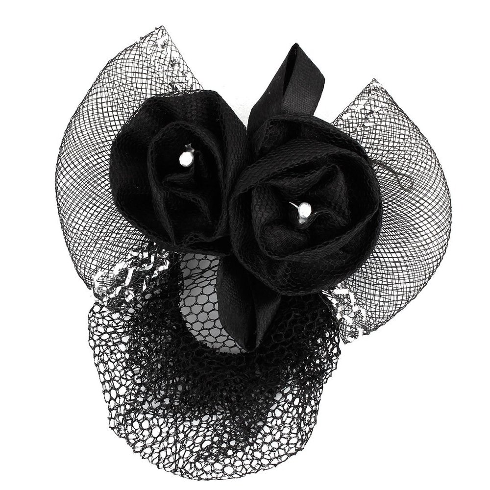 Ruilogod Glitter Thread Mesh Bowtie Design Flower Hair Clip French Barrette Black (id: c3a 305 cef 64b 162